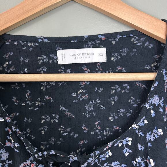 Lucky Brand Floral Printed Tunic Top Navy Blue Puff Sleeve Blouse Plus Size XXL - Picture 4 of 8